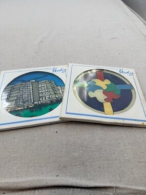 Art Studio 2009 Decorative Glass Pair - Puzzle & Coastal Designs